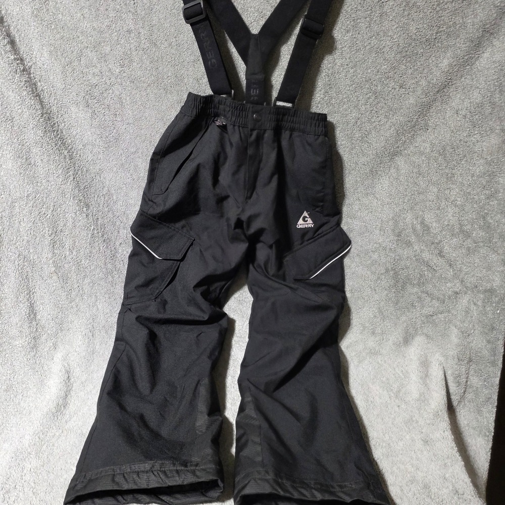 Gerry Kids Black Insulated Snow Pants Bib Suspenders Cargo Pockets Size M 10/12